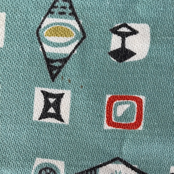 Vintage 50s Barkcloth Atomic Aqua Teal Fifties Space Age Fabric Yardage Panel - Picture 6 of 10